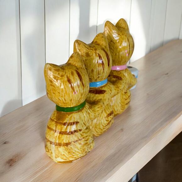 VINTAGE Taiwan 1970 Orange Ginger Tabby Cat Kitten Trio Candle Holder Figurine - Picture 4 of 5